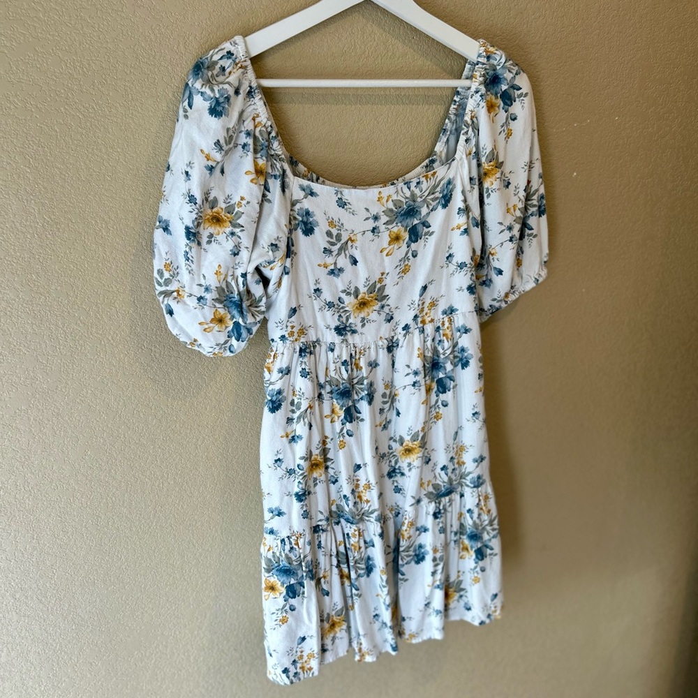 American Eagle Outfitters Blue and Yellow Floral Mini Dress Size M Cottagecore - Picture 2 of 8